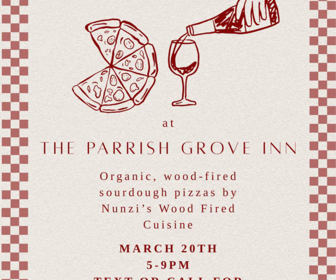Flyer for Pizza on the Porch at Parrish Grove Inn