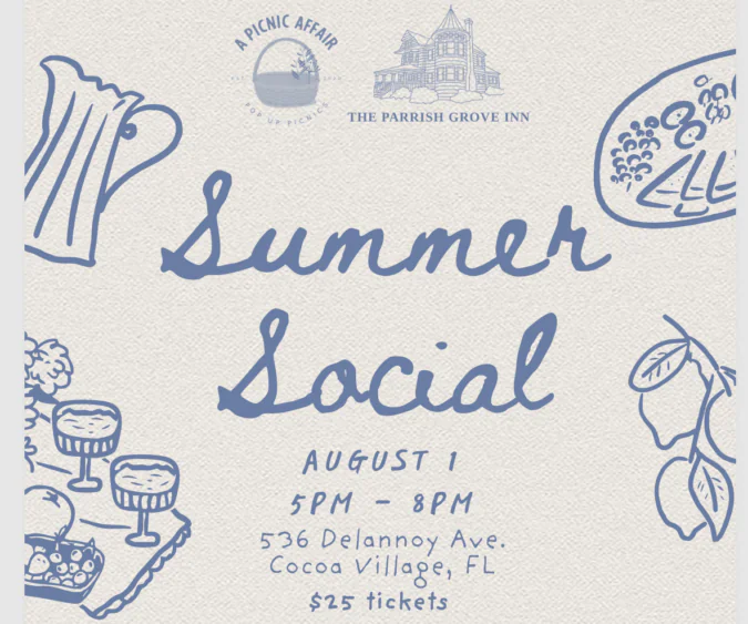 Summer Social logo: Co-hosted by A picnic Affair and The Parrish Grove Inn