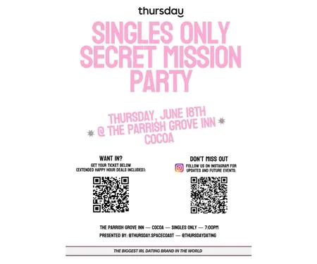 Singles Only Secret Mission Party Flyer